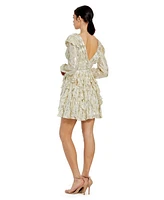 Mac Duggal Women's Long Sleeve Ruched Ruffle Mini Dress