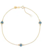 Beaded Evil Eye Anklet in 14k Gold