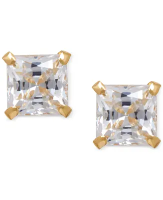 Cubic Zirconia Square Stud Earrings 14k Gold