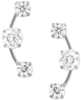Cubic Zirconia 3-Stone Ear Climber Earrings 14k Yellow, White, or Rose Gold