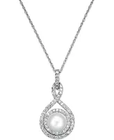 White Cultured Pearl (6-1/2mm) and Diamond (1/4 ct. t.w.) Pendant Necklace 14k Gold