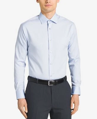 Calvin Klein Steel Mens Non Iron Performance Herringbone Dress Shirt Classic Slim Fit