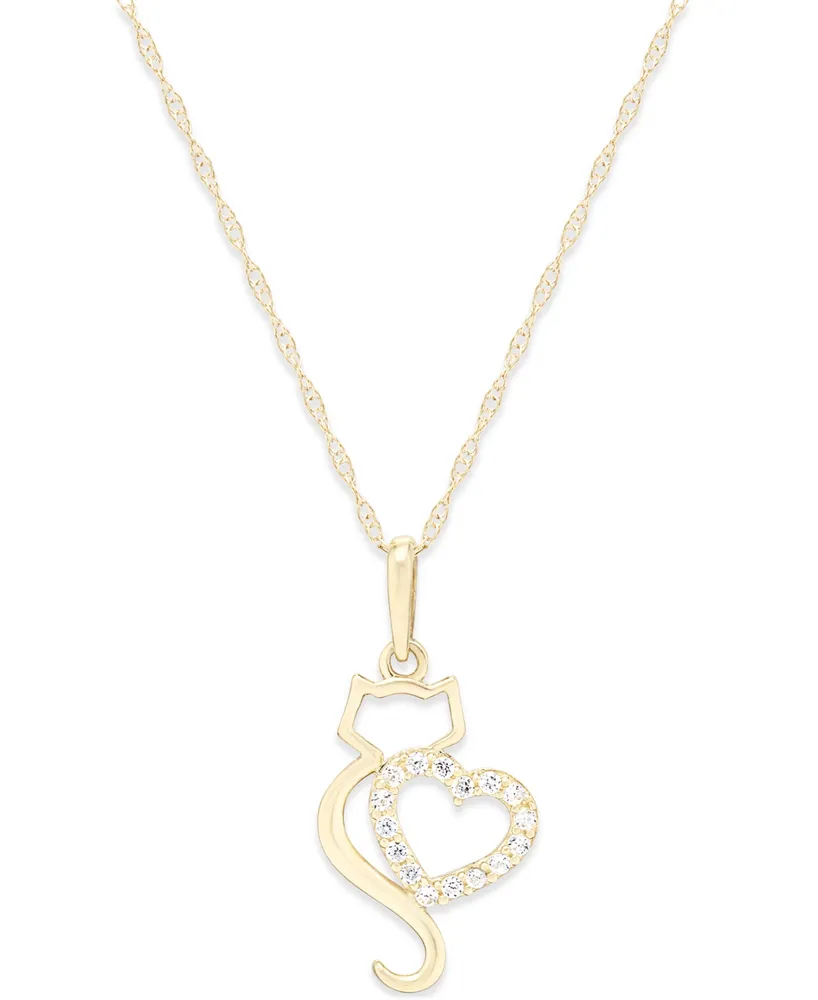 Cubic Zirconia Cat Love Pendant Necklace in 10k Gold