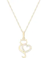 Cubic Zirconia Cat Love Pendant Necklace in 10k Gold