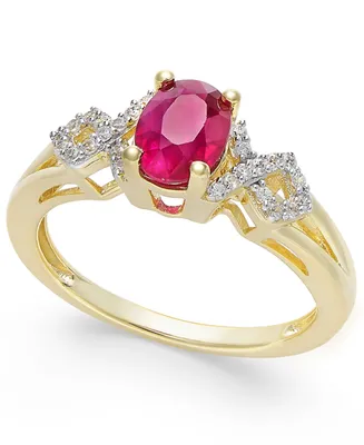 Sapphire and Diamond (1/8 ct. t.w.) Ring 14k Gold (Also Available Emerald & Ruby)