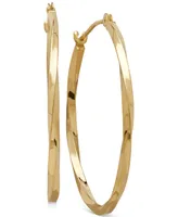 Thin Twist Oval Hoop Earrings in 10k Gold, 1 inch