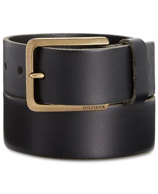 Tommy Hilfiger Men's Heavy Brass Buckle Leather Belt