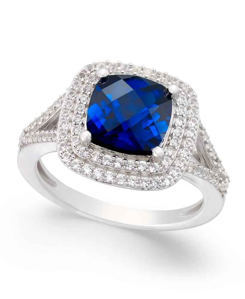 Lab-Grown Sapphire (2-1/2 ct. t.w.) and White (1/2 Ring Sterling Silver