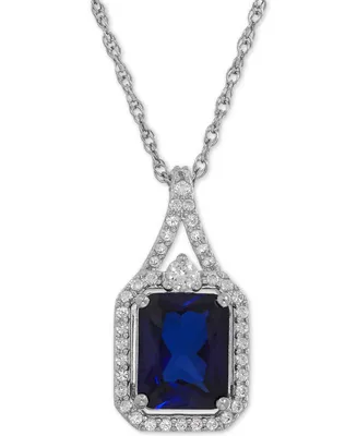 Lab-Grown Blue Sapphire (3 ct. t.w.) and White Sapphire (1/4 ct. t.w.) Pendant Necklace in Sterling Silver