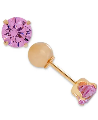 Children's Cubic Zirconia Birthstone Reversible Earrings 14k Gold