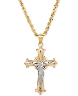 Two-Tone Crucifix Cross Pendant Necklace in 14k Gold and White Gold - Two