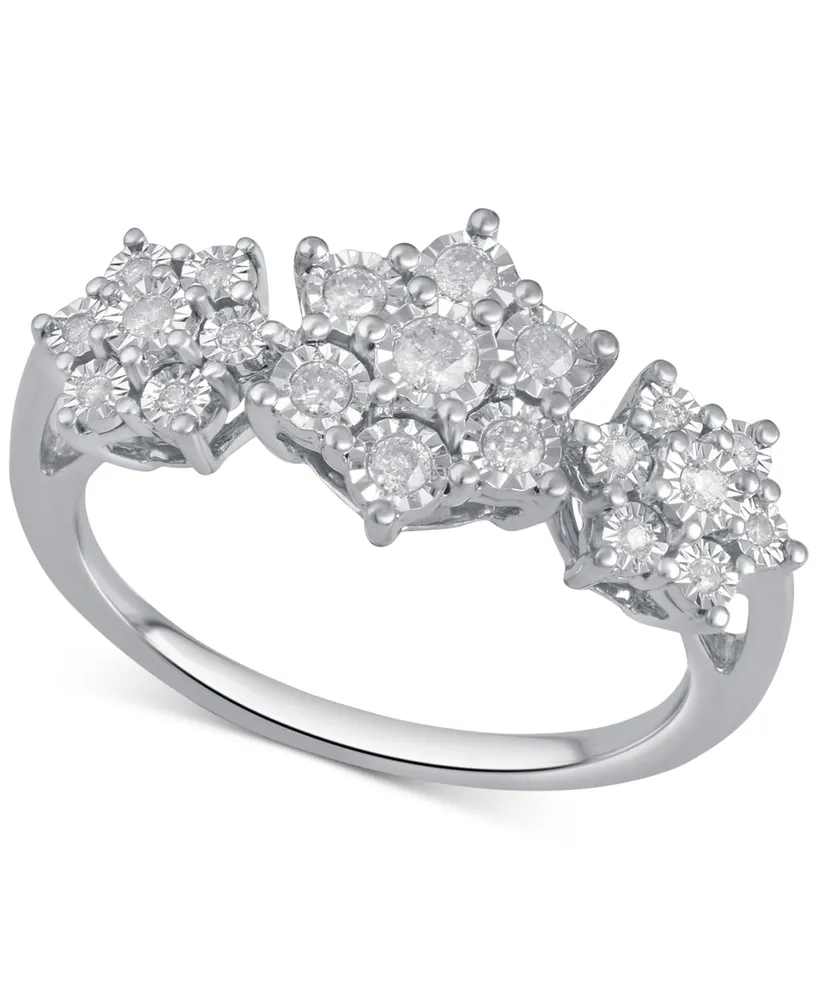 Diamond Triple Cluster Ring (1/4 ct. t.w.) in Sterling Silver