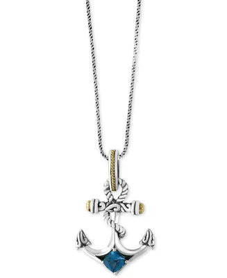 Effy Balissima Blue Topaz Anchor Pendant Necklace (7/8 ct. t.w.) in Sterling Silver and 18k Gold