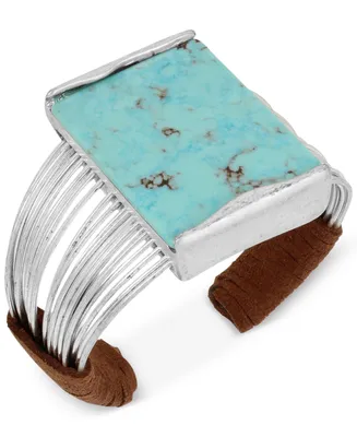 Robert Lee Morris Soho Silver-Tone Turquoise-Look Suede-Wrapped Cuff Bracelet