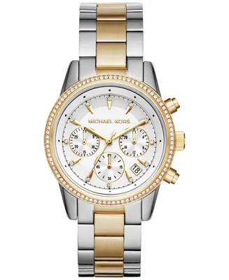 Michael Kors Women's Chronograph Ritz Two-Tone Stainless Steel Bracelet Watch 37mm - Two
