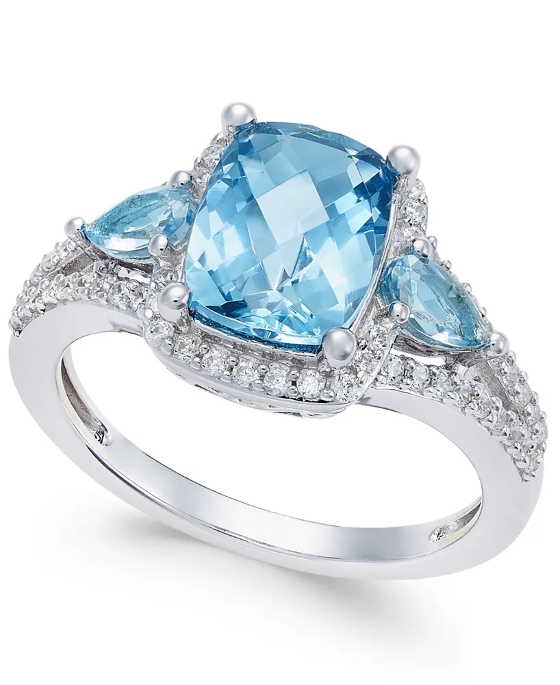 London Blue Topaz (2-5/8 ct. t.w.) and White Topaz (1/4 ct. t.w.) Ring in Sterling Silver