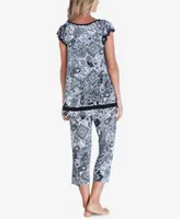 Ellen Tracy Yours To Love Short Sleeves Top Capri Pajama Pants Separates