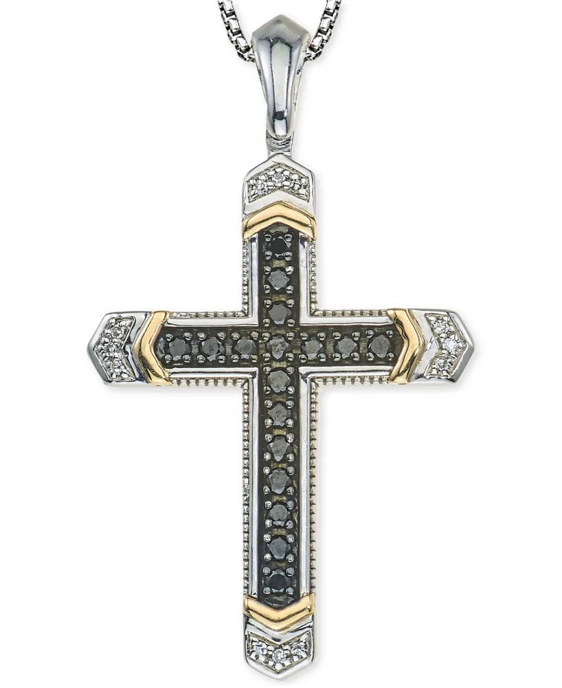 Men's Diamond Cross Pendant Necklace (1/4 ct. t.w.) in Sterling Silver and 10k Gold - Two