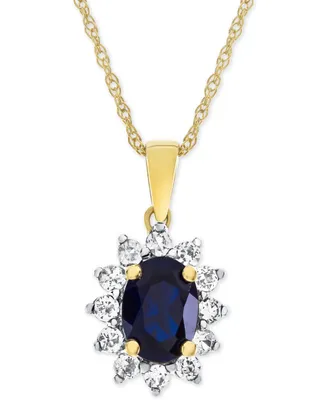 Lab-Grown Blue Sapphire (1-1/3 ct. t.w.) & White Sapphire (1/2 ct. t.w.) Pendant Necklace in 14k Gold-Plated Sterling Silver