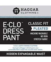 Haggar Men's Texture Weave Classic Fit Pleated Hidden Expandable Waistband Dress Pants