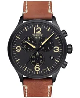 Tissot Men's Swiss Chrono Xl Brown Leather Strap Watch 45mm