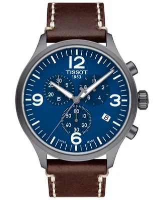 Tissot Men's Swiss Chrono Xl Brown Leather Strap Watch 45mm
