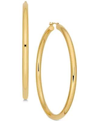 Polished Thin Tube Hoop Earrings in 14k Gold (2")