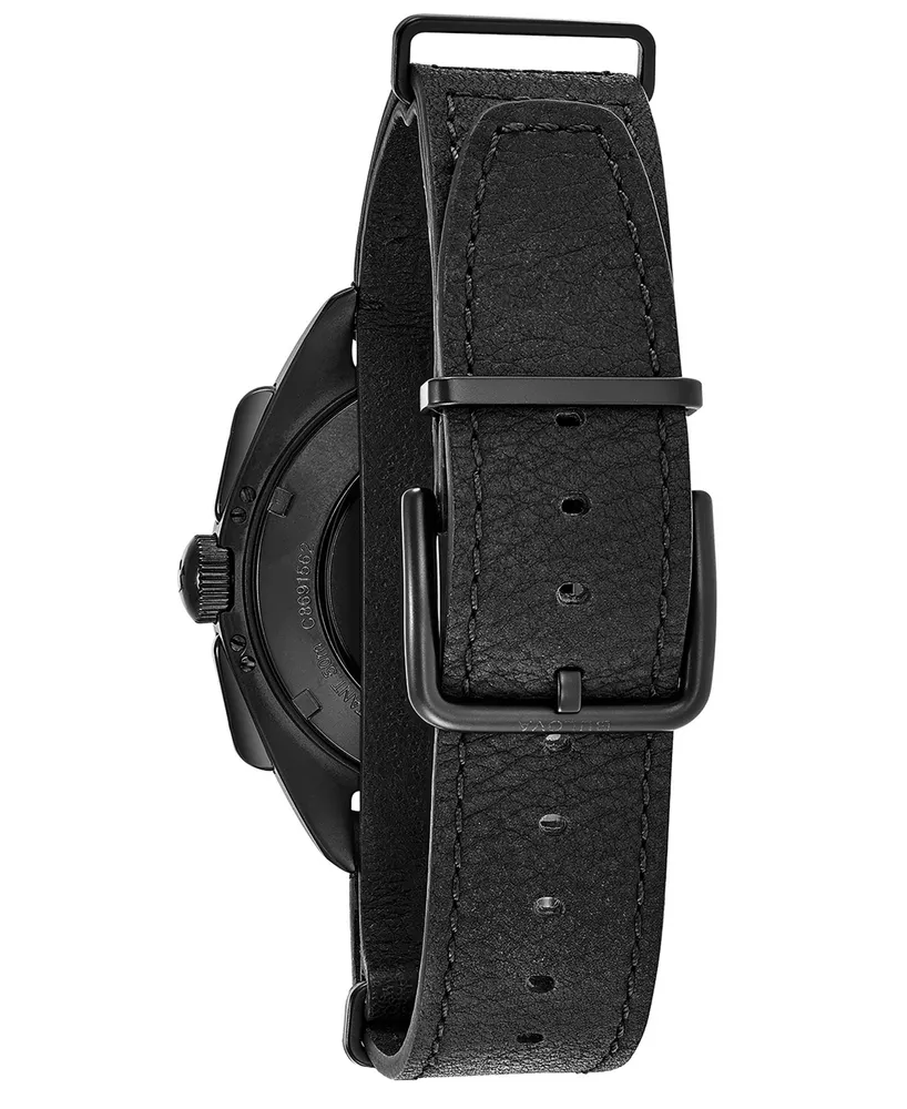Bulova Men's Lunar Pilot Chronograph Black Leather Strap Watch 45mm