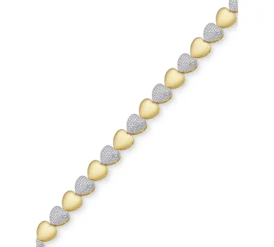 Diamond Accent Heart Link Bracelet Silver Plate, Gold Plate or Rose