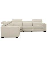 Nevio 5-Pc. Leather "L" Shaped Sectional with 2 Power Recliners Articulating Headrests, Created for Macy's