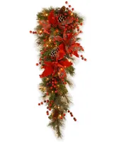 National Tree Company 36" Tartan Plaid Teardrop Swag With Poinsettias, Pine Cones, Berries & 50 Battery-Operated Led Lights