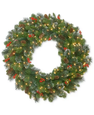 National Tree Company 30" Crestwood Spruce Wreath With Red Berries, Pine Cones, Glitter & 70 Battery-Operated Led Lights