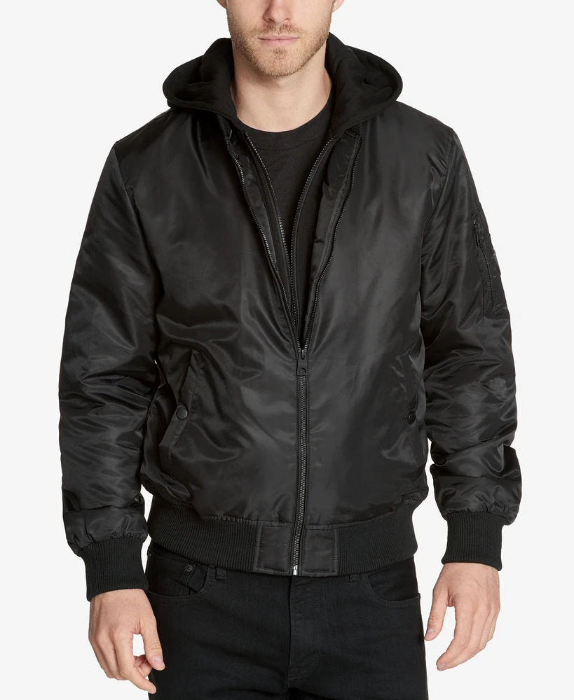 Guess Men's Bomber Jacket with Removable Hooded Inset