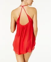 Linea Donatella Juliet Lace-Trimmed Chiffon Chemise Lingerie Nightgown