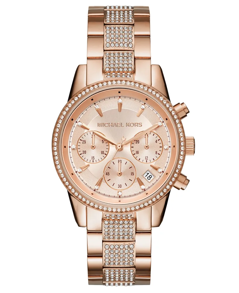 Michael Kors Women's Chronograph Ritz Rose Gold-Tone Stainless Steel Bracelet Watch 37mm