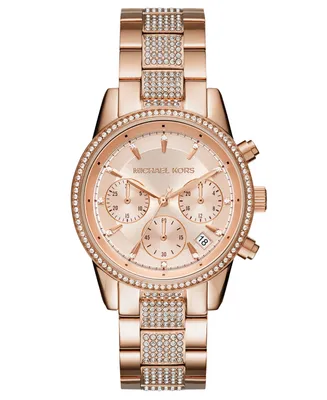 Michael Kors Women's Chronograph Ritz Rose Gold-Tone Stainless Steel Bracelet Watch 37mm