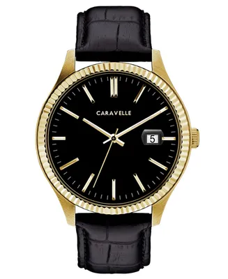 Caravelle Designed by Bulova Men's Black Leather Strap Watch 41mm
