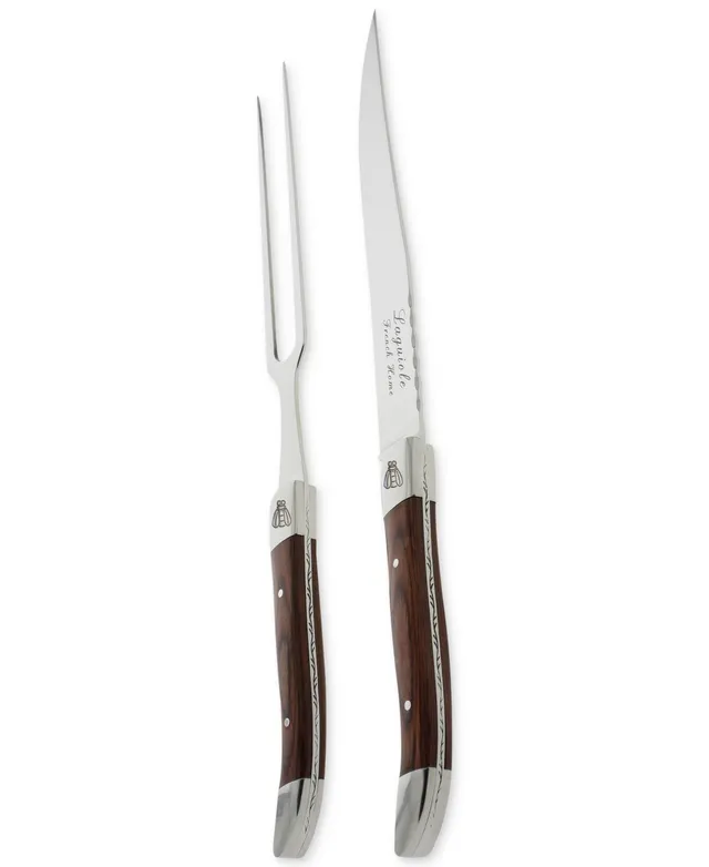 2pc Stainless Steel Laquiole Pakkawood Carving Set Brown - French