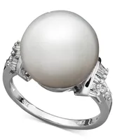 14k White Gold Ring, Cultured South Sea Pearl (13mm) and Diamond (1/4 ct. t.w.) Ring