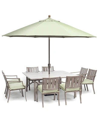 Wayland Outdoor Aluminum 9-Pc. Dining Set (64" Square Dining Table & 8 Dining Chairs) with Sunbrella Cushions, Created for Macy's
