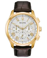 Bulova Men's Chronograph Wilton Brown Leather Strap Watch 46.5mm