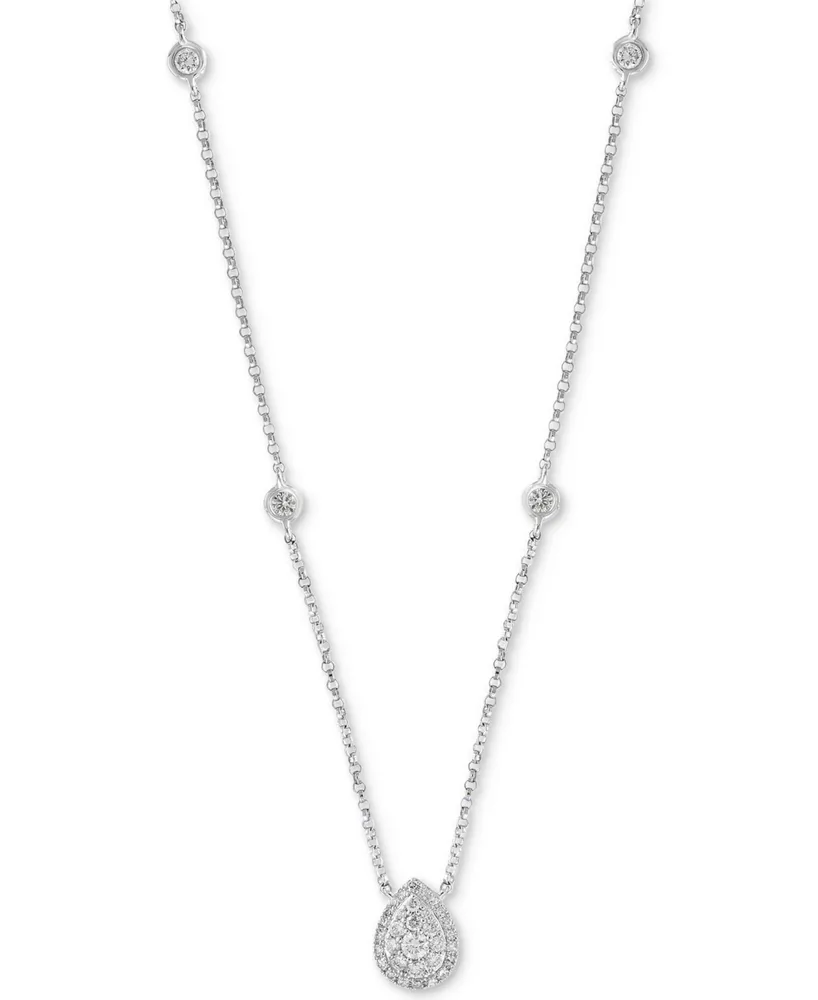 Diamond Bezel & Teardrop Cluster 18" Pendant Necklace (1/3 ct. t.w.) in 14k White Gold