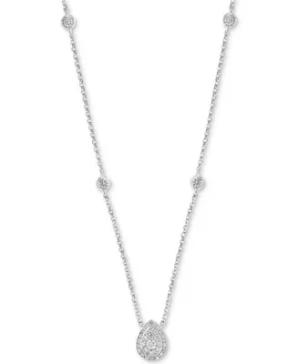 Diamond Bezel & Teardrop Cluster 18" Pendant Necklace (1/3 ct. t.w.) in 14k White Gold