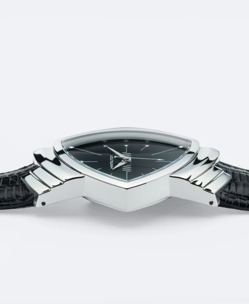 Hamilton Watch, Men's Swiss Ventura Black Leather Strap 32.3 x 50.3 mm H24411732