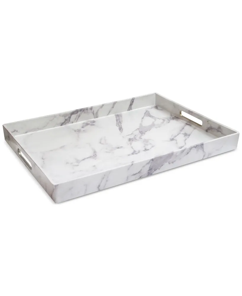 Jay Imports Marble-Look Rectangular Tray with Handles