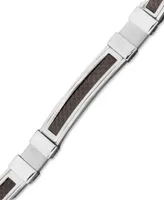 Men's Stainless Steel and Black Carbon Fiber Bracelet, Rectangle Link