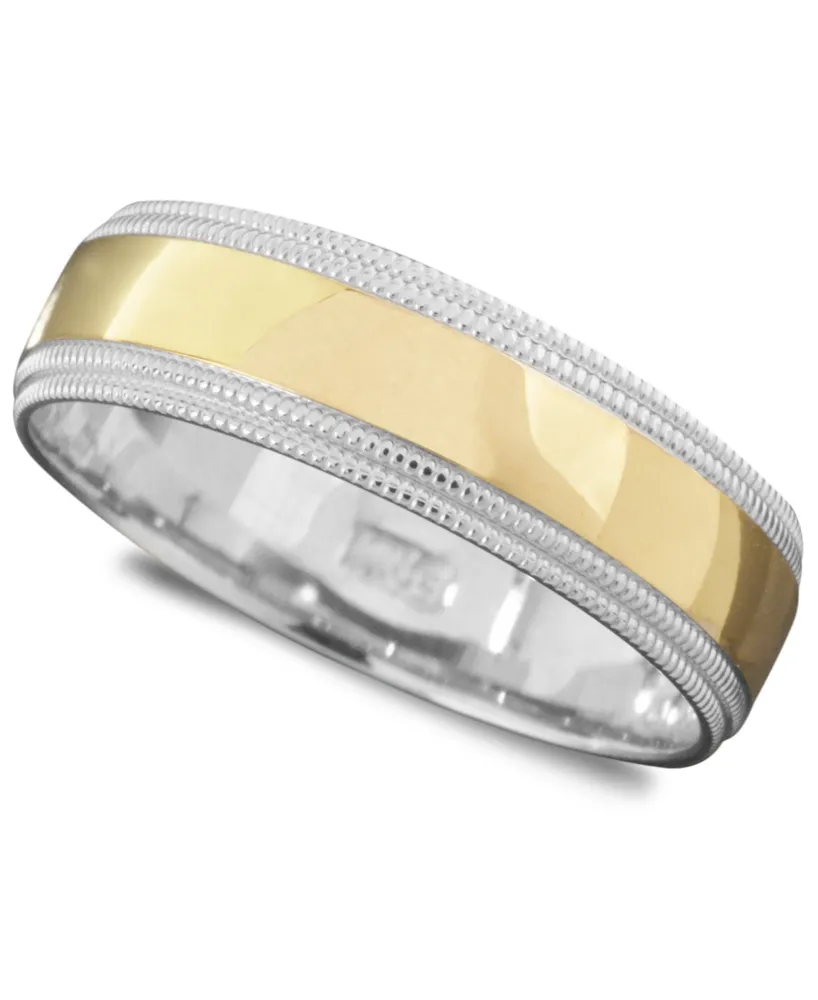 Men's 14k Gold and White Ring, Milgrain Edge (Size 6