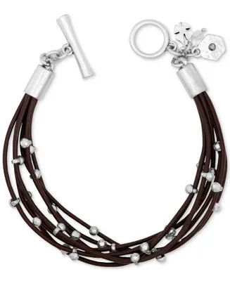 Lucky Brand Silver-Tone Leather Bracelet