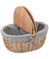 Picnic Time Country Navy & White Striped Picnic Basket