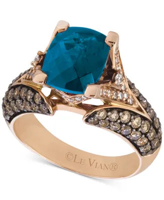 Le Vian Chocolatier Deep Sea Blue Topaz (3-3/8 ct. t.w.) & Diamond (1-1/5 Ring 14k Rose Gold
